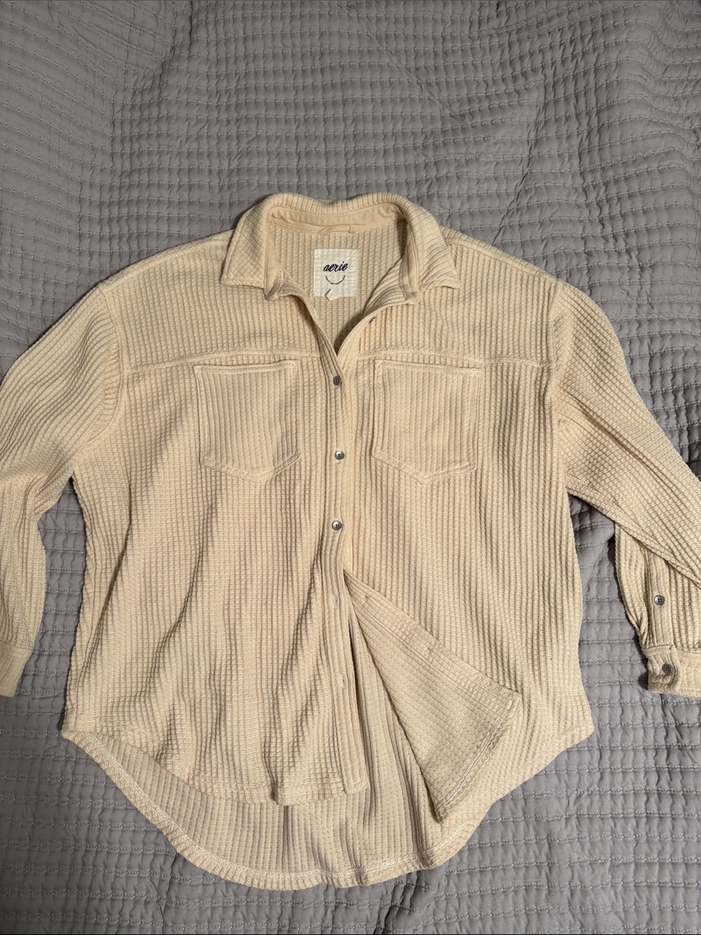 aerie Cream Waffle-Texture Button-Front Shirt